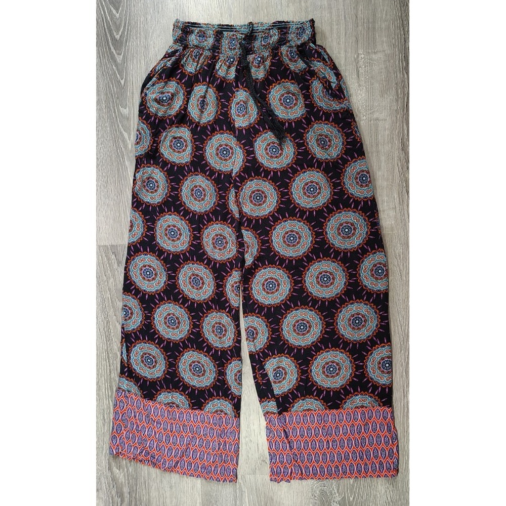 Bollydoll Wide Leg Lounge Pants Elastic Waist Tie Boho Festival Hippie Small
